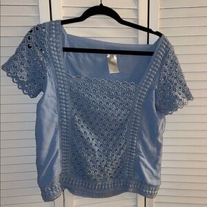 Paul and Joe Sister Square-Neck Lace Panel Blouse in Light Blue